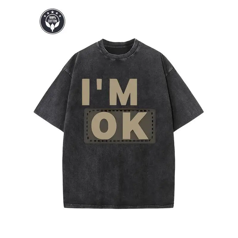 

"Minimalist I'm OK T-Shirt Women's Men's Washed Graphic Tee Casual Comfort Top Oversized Aesthetic Simple Slogan Apparel"