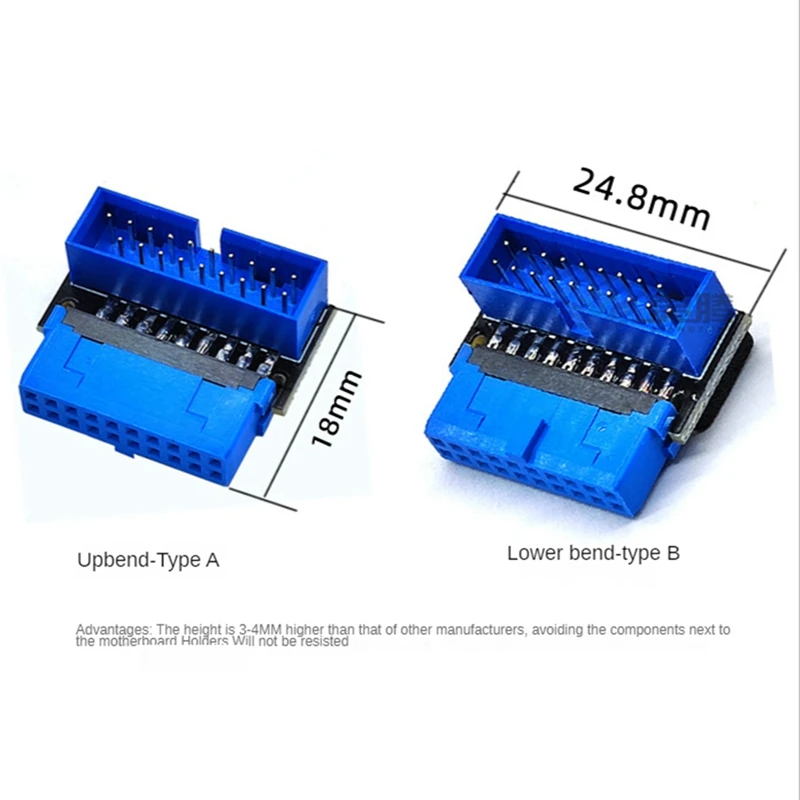 Adaptador de Cabeçalho USB, USB 3.2 GEN1, Soquete 19Pin 20Pin, Conversor de cotovelo de direção 90 graus, DIY Desktop Motherboard