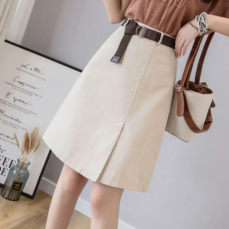 Summer Belt Ladies A-line Miniskirt Black Jupe Feminina Skirt Shorts Gothic Faldas Ropa Mujer Harajuku Apricot Woman Clothing