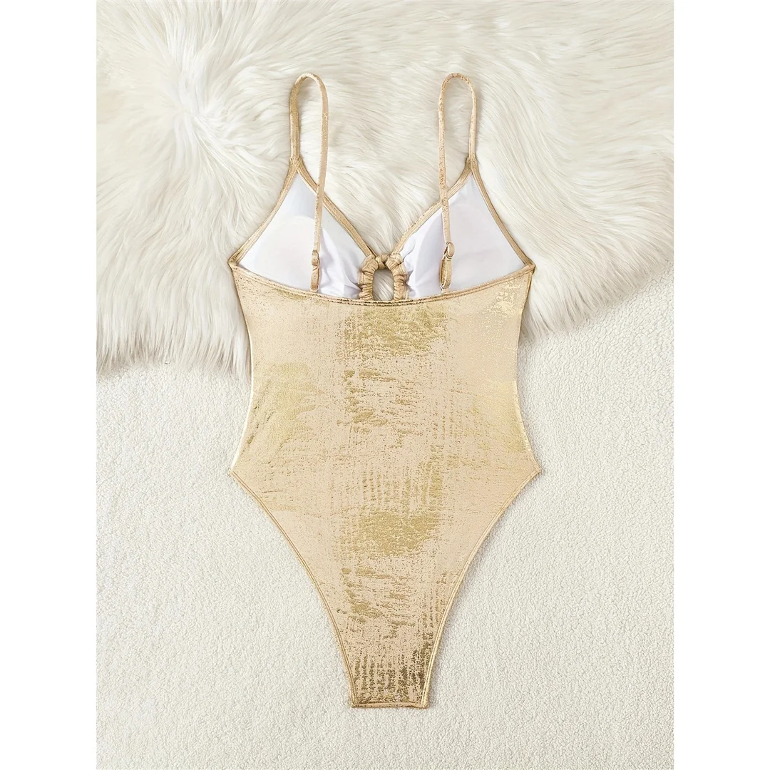 PU-Kunstleder, ausgeschnittener, geknoteter Einteiler-Badeanzug, Damen-Bademode, weiblicher Monokini-Badeanzug mit hohem Beinausschnitt, Badeanzug, Schwimmanzug V8012 – Detail 6