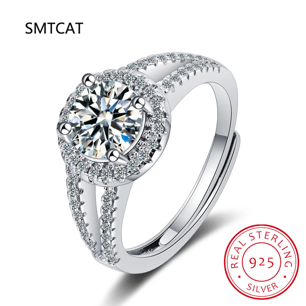 

925 Sterling Sliver Engagement Wedding Ring 8mm 2 Carat Round Simulated D-E Moissanite Finger Rings for Women Fine Jewelry
