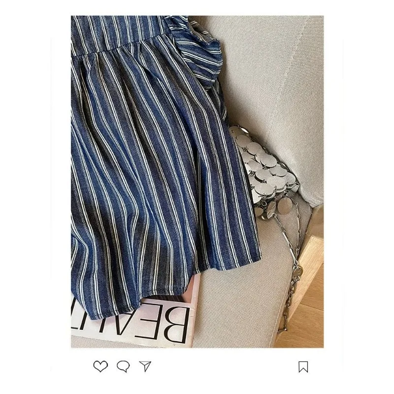 French Style Sweet Niche Square Neck Short-sleeved T-shirt Women's Striped Women's 2024 Summer New Striped Cute Top