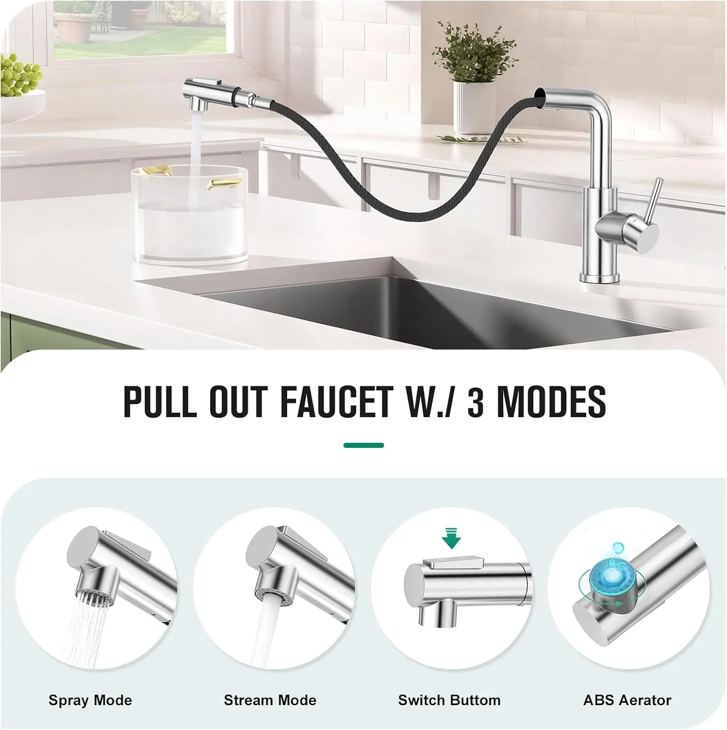 Kitchen Faucets with Sprayer - Pull Out Bathroom Faucet - Single Hole/Handle Bar Sink Faucets for Mini Pre Sink RV Outdoor