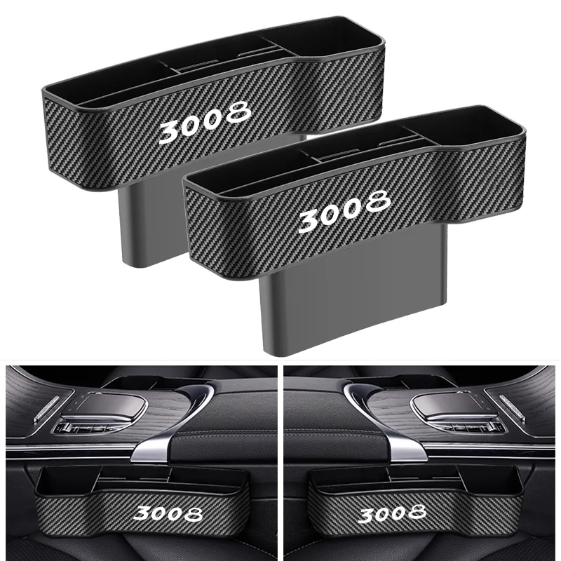 

Car carbon fiber Leather Seat Gap Storage Box Organizer With Logo For Peugeot 3008 Logo Car Seat Gap Organizer