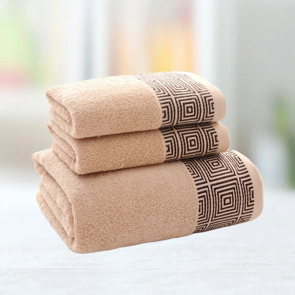 

3pcs Large Pure Thick Yarn Absorbent Soft For Home Hotel Spa Use Coffee Cotton Water Absorbent Towel Towel Set