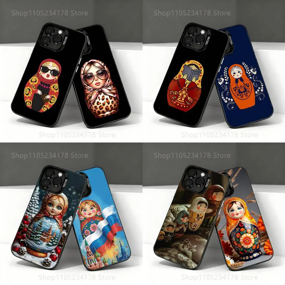 

Russian Art Matryoshka Phone Case For iPhone 17,16,15,14,13,12,11,Pro,XS,Max,Plus,Mini,SE4,E Black Matte Shockproof Cover