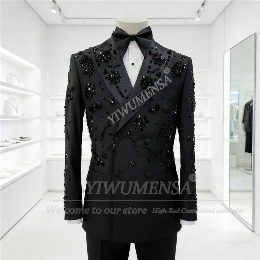 

Изысканные мужские костюмы с камнями, комплект из 2 предметов: двубортный пиджак для выпускного вечера, свадебный смокинг на заказ, наряды для жениха, Ropa Hombre