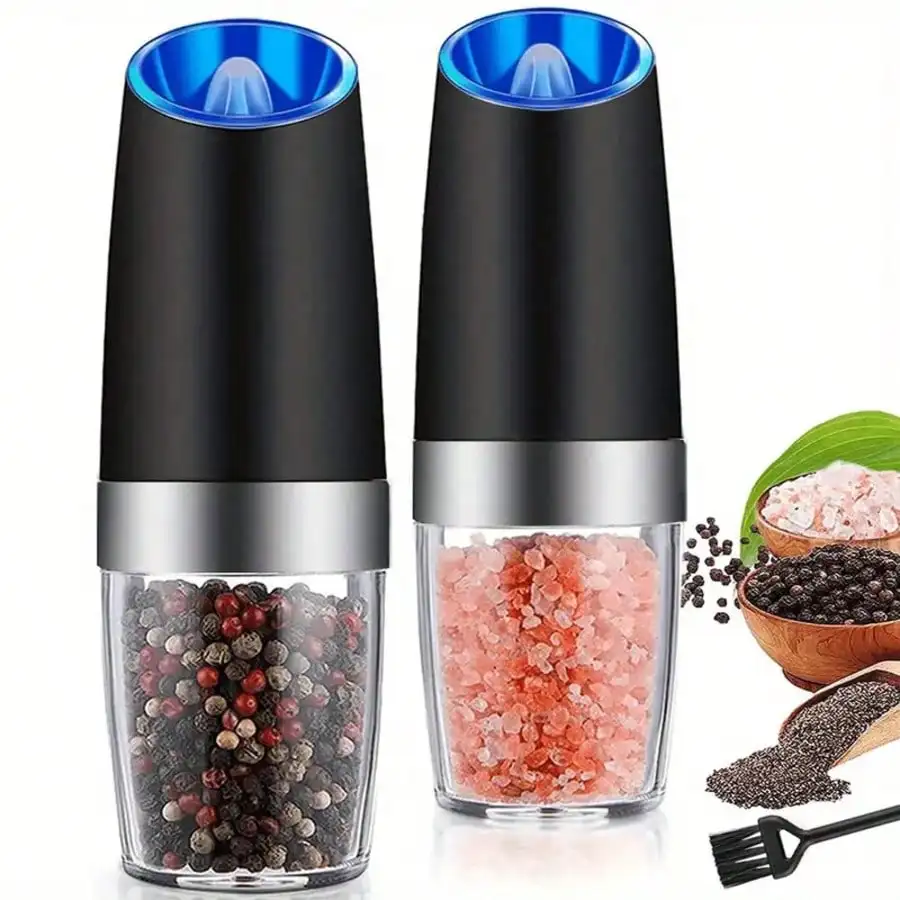 Gravity Electric Salt And Pepper Mill, Tilt To Grind Automatically, Battery Powered, Coarseness Adjustable, Upgraded Large Capacity, Easy To Clean, One-Hand Operation, Kitchen Essentials, LED Light, Holiday Gifts(Without Battery)
