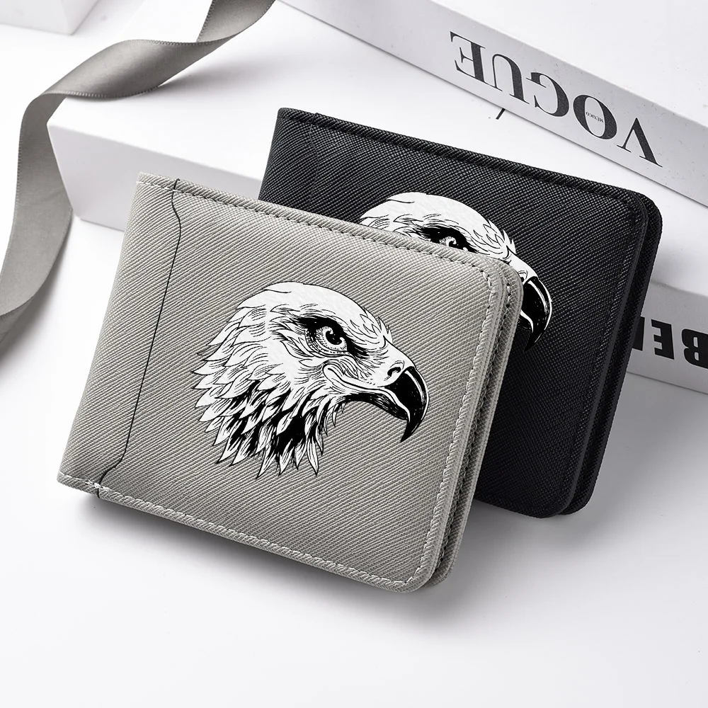 Young Men's Slim Wallet with Eagle Image Design Credit Card Holder Leather Billfold for Male