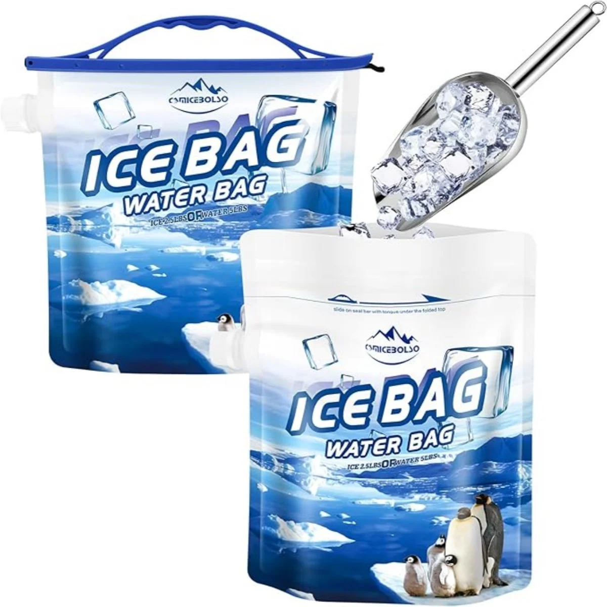

2pcs Portable Self-Supporting Ice Pack, Suitable For Outdoor Camping, Party, Ice Storage Bag, Ice Water Storage Bag