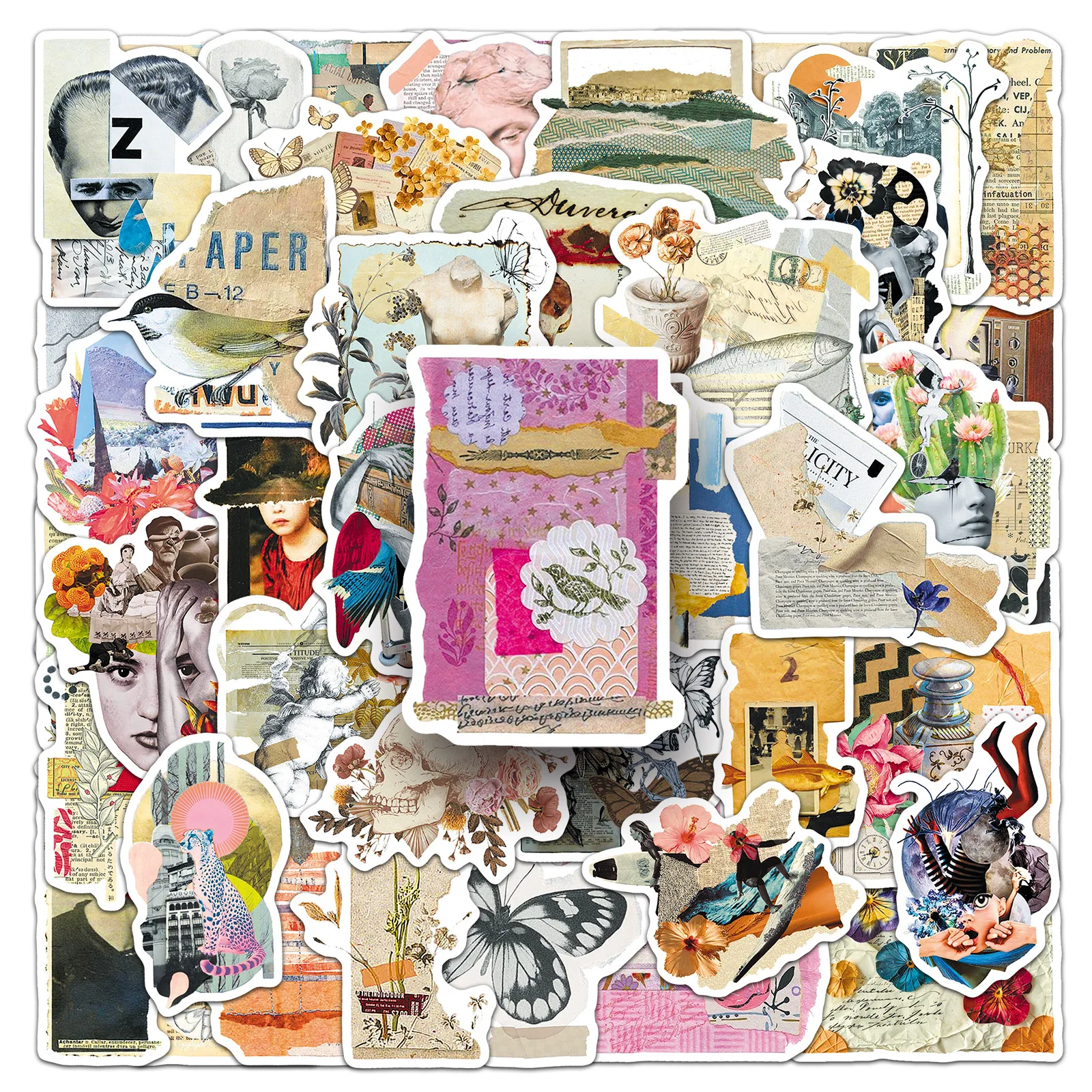 

50PCS Cartoon Retro Newspaper Stickers Creative Decoration Mobile Phone Case Notebook Water Cup Graffiti Waterproof Toys Gifts