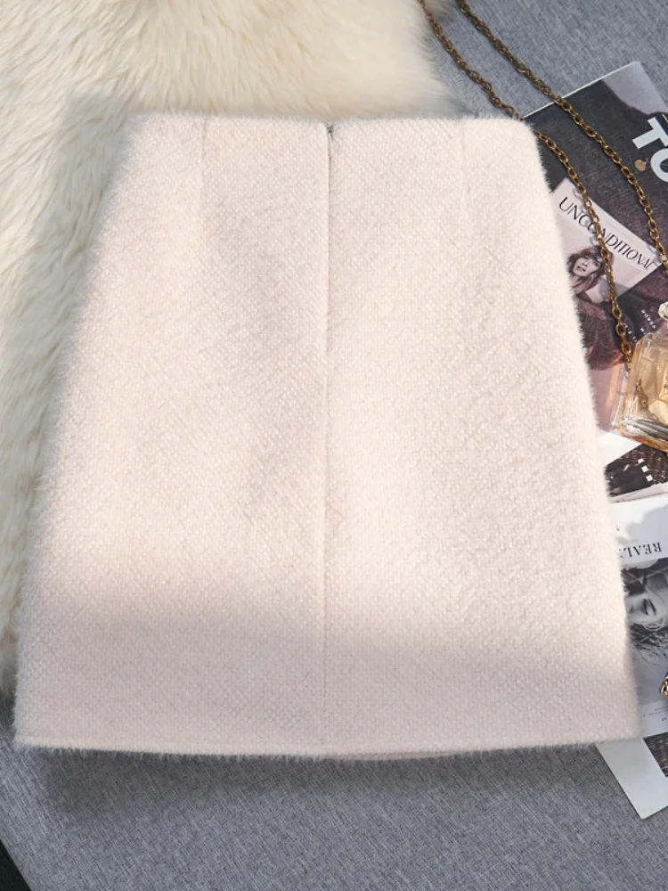 SMTHMA تنورة صوفية للنساء جديد الخريف الشتاء عطر صغير نمط التخسيس ألف خط تنورة قصيرة #5