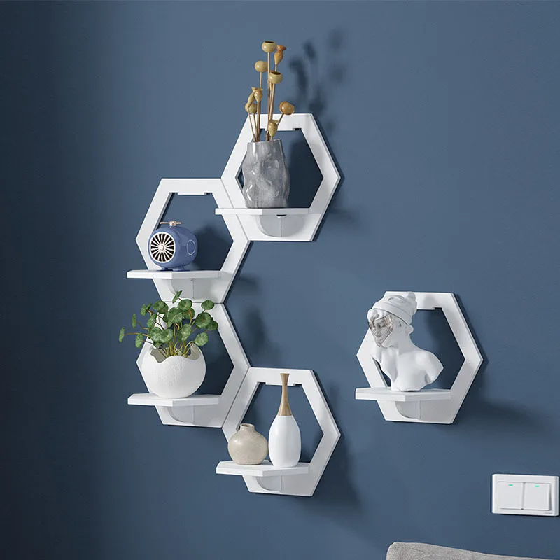 1/3Pcs Floating Wall Shelf Sundries Storage Holder LivingRoom Home Decoration Wall Mounted Hexagon Shelf Handicraft Display Rack