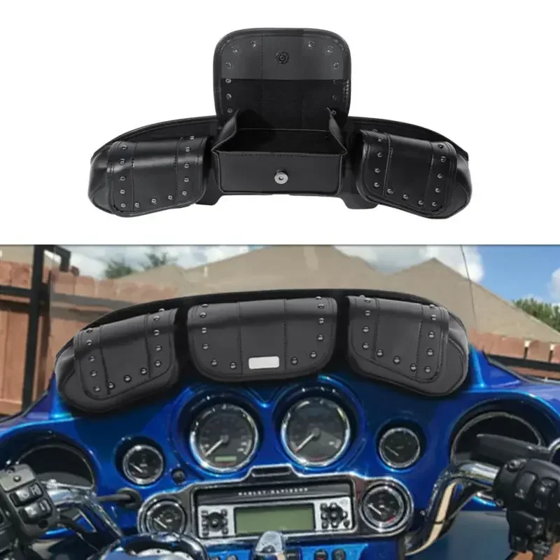 Windshield Bags Tri Pouch 3 Pocket For Harley Touring Electra Steet Glide FLHT FLHX FLHTK 1996-2013 Moto Acsessories