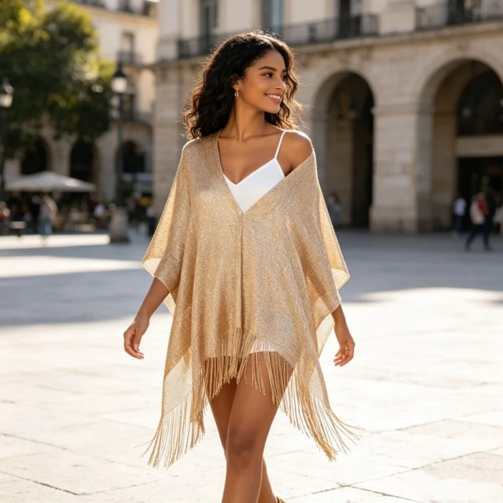 Fashionable Solid Color Swimwear Outerwear See Through Breathable Fabric Draped Gauze Versatile Lightweight Smock Party Event
