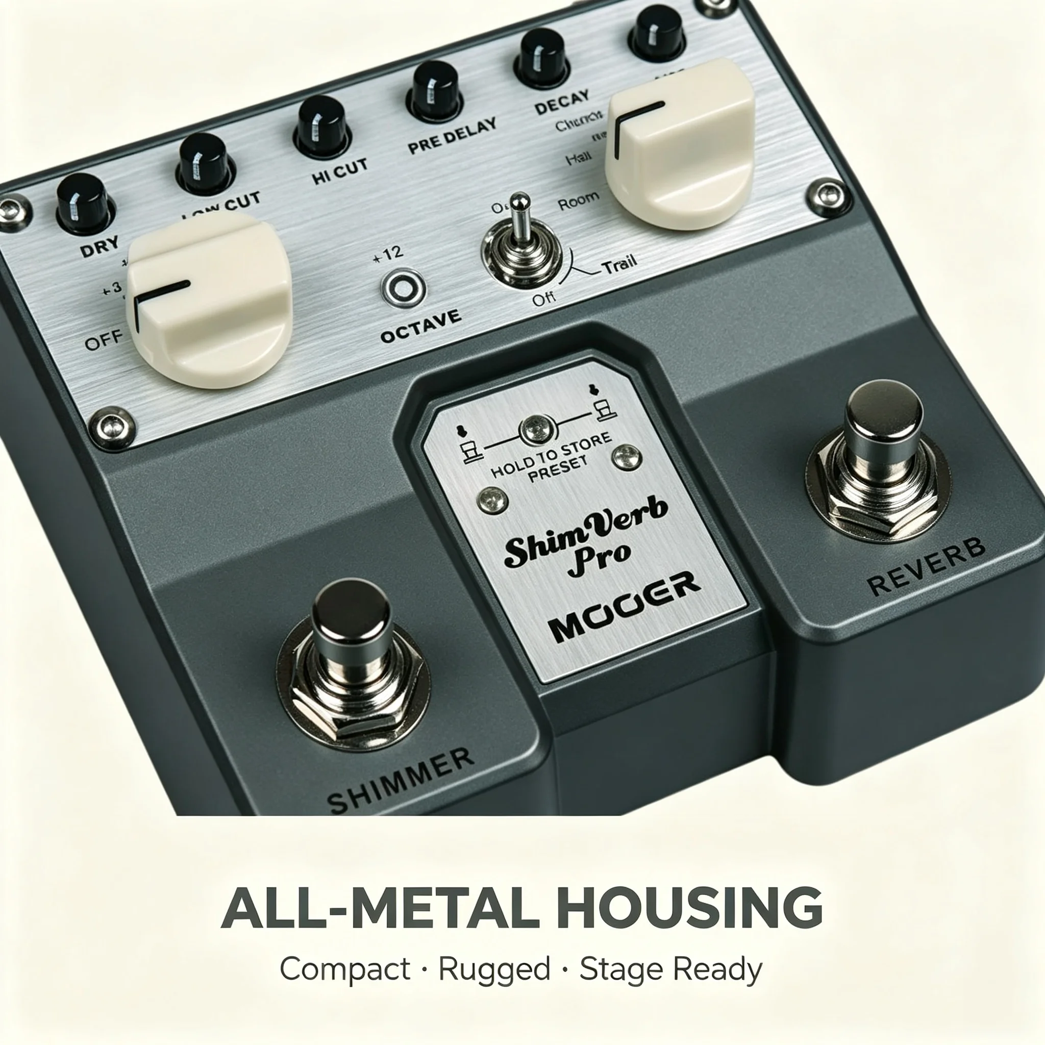 MOOER ShimVerb Pro Reverb Guitar Pedal with 5 Modes Shimmer Octave Dual Footswitch Preset Storage Trail