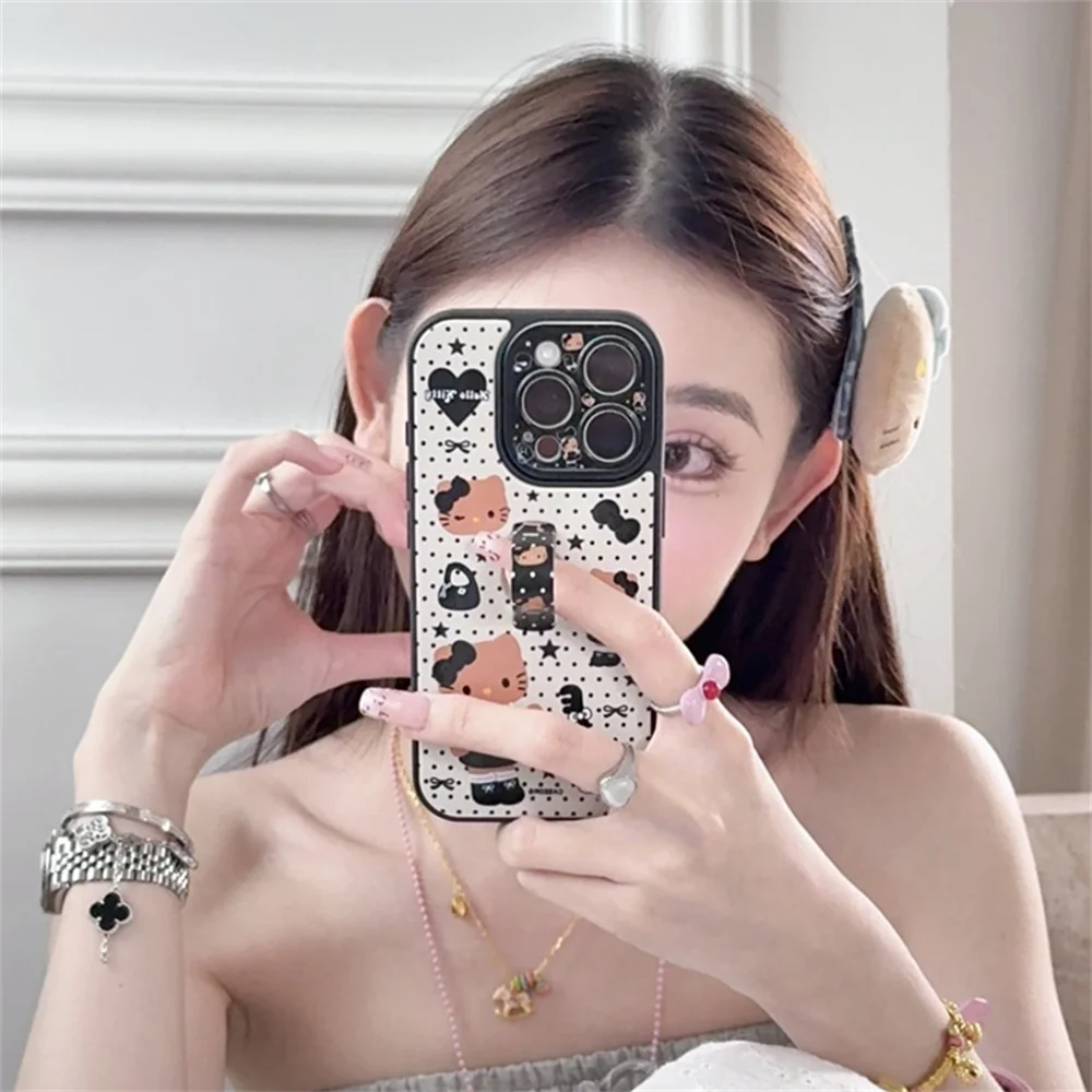 

Простой чехол для телефона Hellokitty в горошек для iphone 14 15 Pro 16 Pro Max Funda с подставкой для кольца, милый защитный чехол от падения