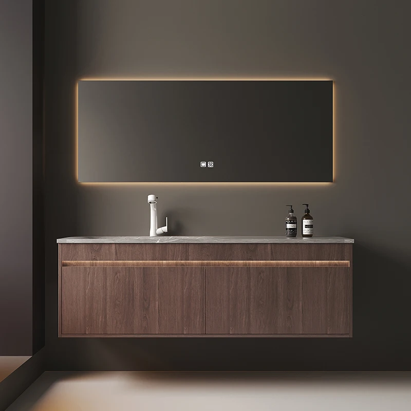 Sink Cabinet Vanity Bathroom Cabinet Furniture Light Luxury Bathroom Cabinets Rock Slab Integrated Washbasin Modern Solid Wood