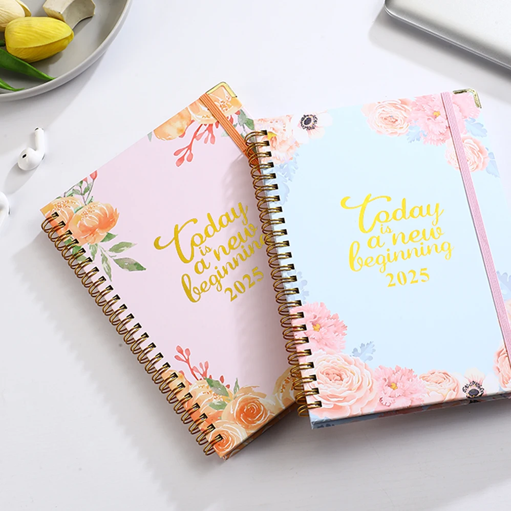 New A5 English Version 2025 Strap Coil Notebook Diary Schedule Planner