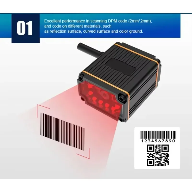 Pembaca Kode Batang 2D USB Ethernet Industri dengan Pemasangan Tetap, Pembaca Kode QR Proyeksi