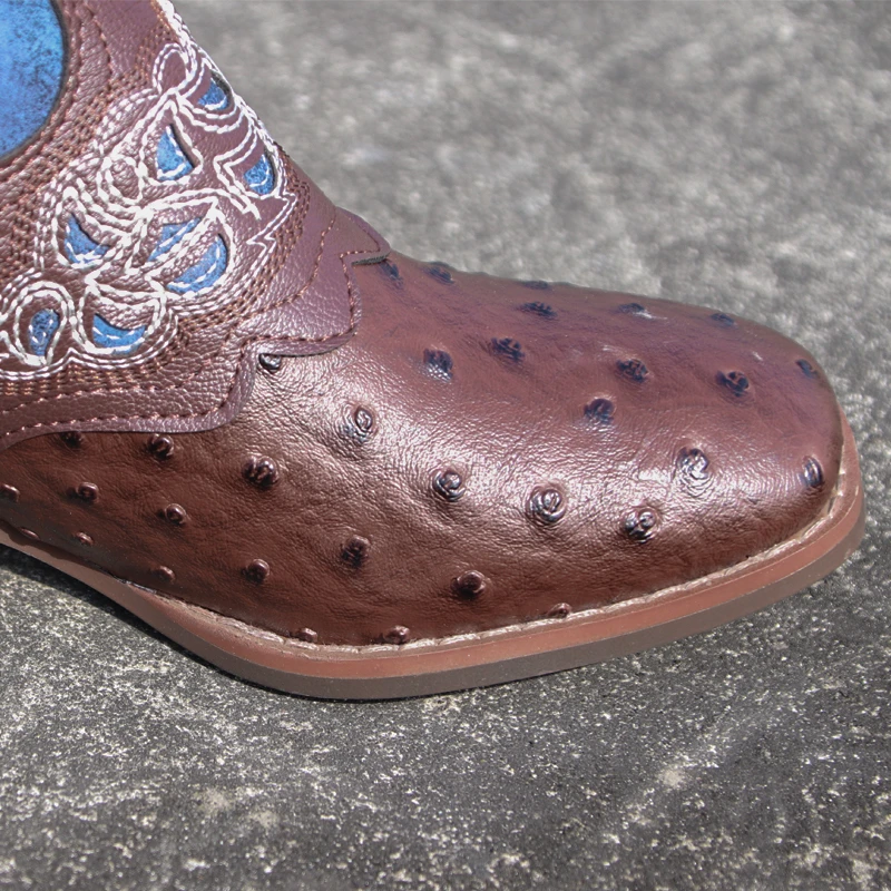 Leather Embroider Western Cowboy Retro Cowgirl Boots Low Heels Knee High Boots Female Footwea