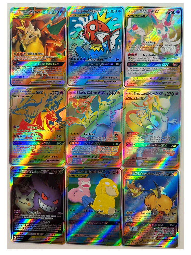 9Pcs/set Pokemon Ptcg Diy Psyduck Pikachu Self-Control Ptcg Collect Signature Trading Flash Card Anime Cartoon Gift Color Flash