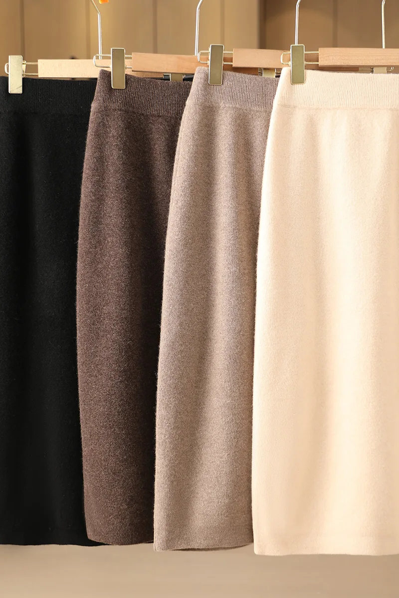 

New Women Wool Slim Skirt Mid Calf Length Skirt Autumn Winter 100% Merino Wool Straight Skirt Grace Soft Office Lady Skirt