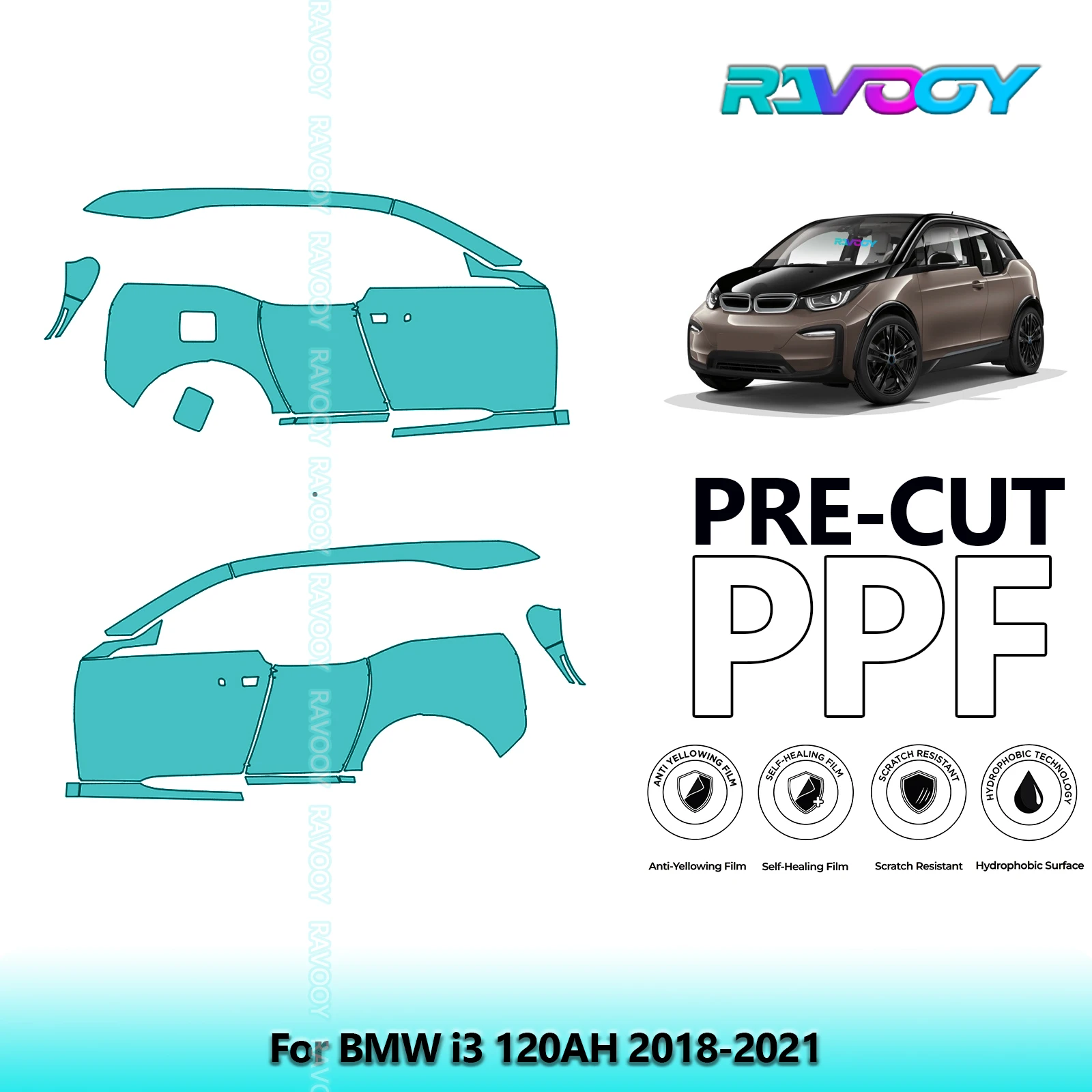 

For BMW i3 120AH 2018-2021 8.5mil Clear Matte Pre-Cut PPF Door & A/B Pillar Kit TPU Paint Protection Film Set