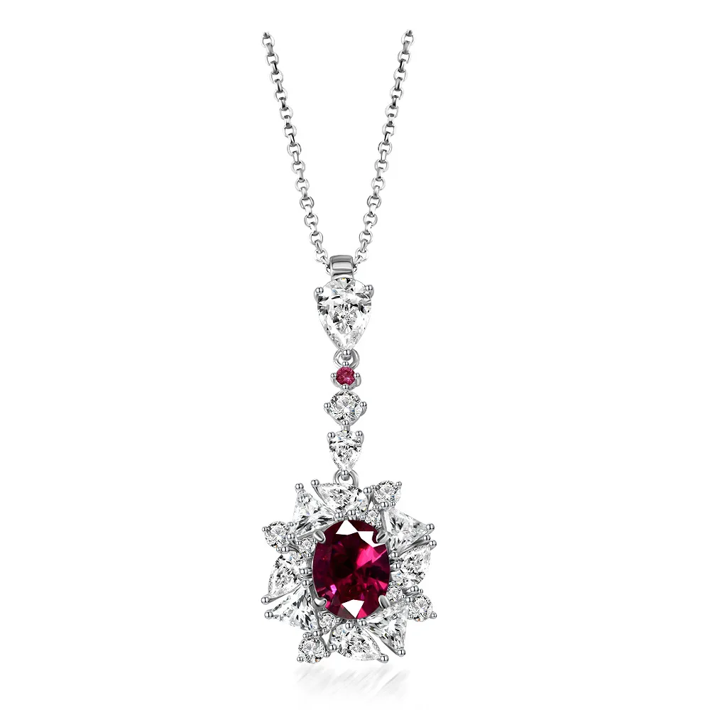 Women's  Necklace With 7*9MM Oval Lab-Created Ruby Sapphire Pendant 925 Sterling Silver Fine Jewelry Christmas Gift