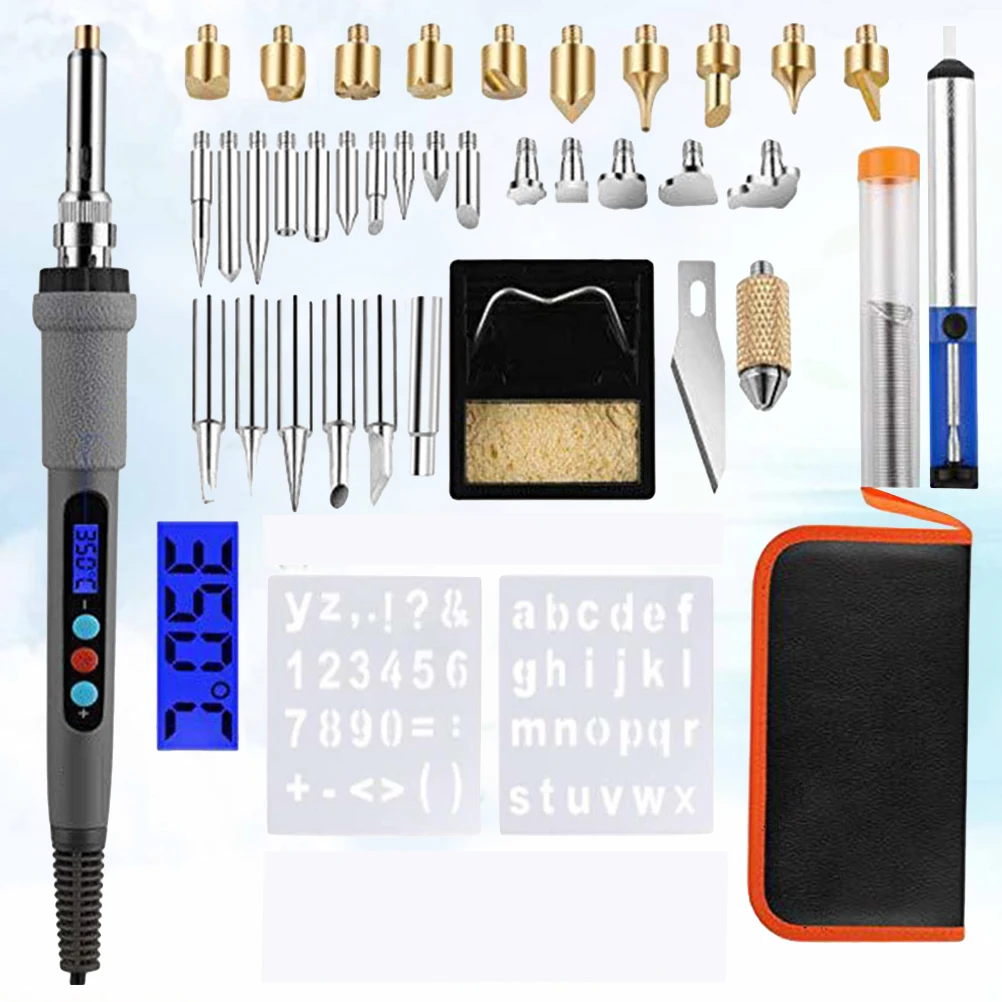 

41Pcs Professional Digital Soldering Iron Set LCD Display Wood Burning Engraving Brush Eu Plug Lightweight Portable