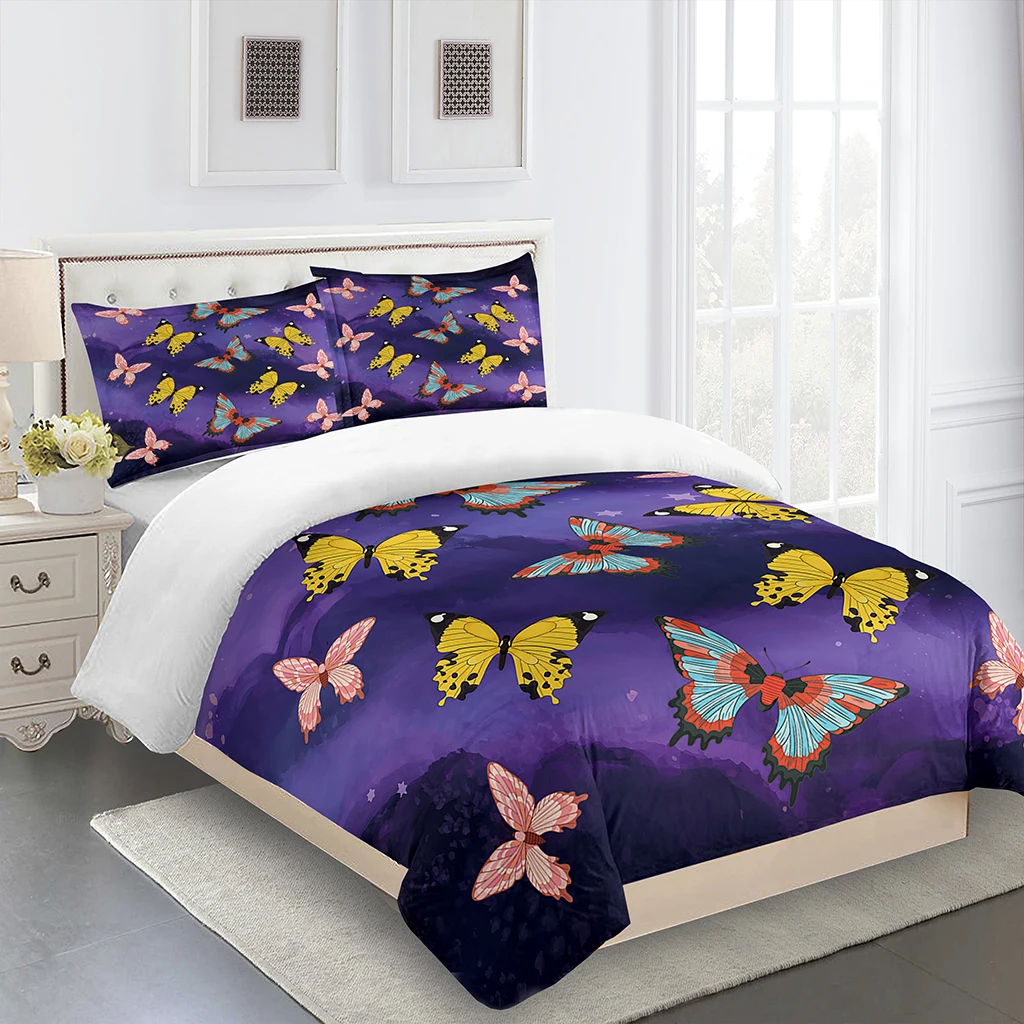 Dreamy Colorful Butterfly Girl3Pcs Queen King Full Size Duvet Cover Bedding Linen Set 2 Seater Bedspread 200x200 240x220 160x200