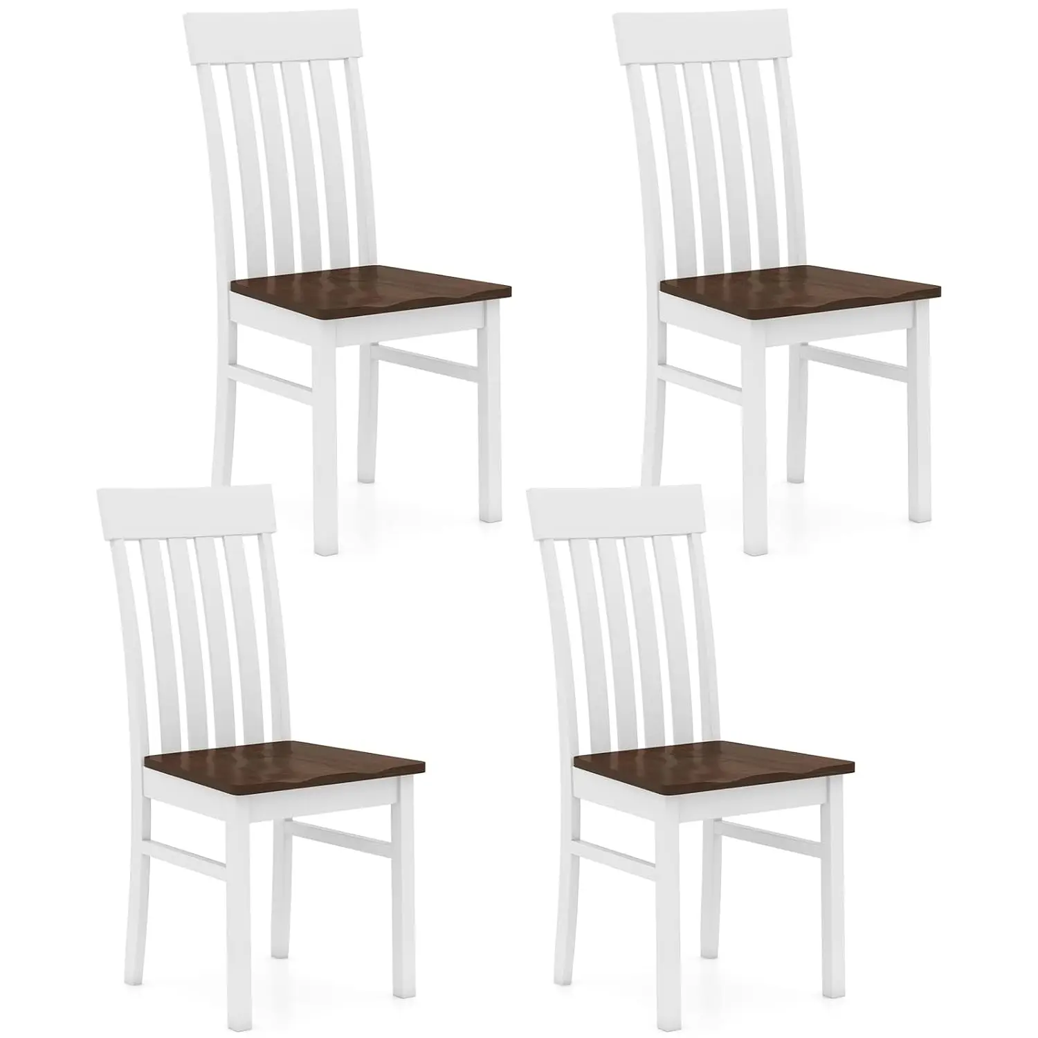 

Wooden Dining Chairs Set of 4, Farmhouse Kitchen Chair with Hollowed Backrests & Rubber Wood Seats, Rustic Wood Side Chairs for
