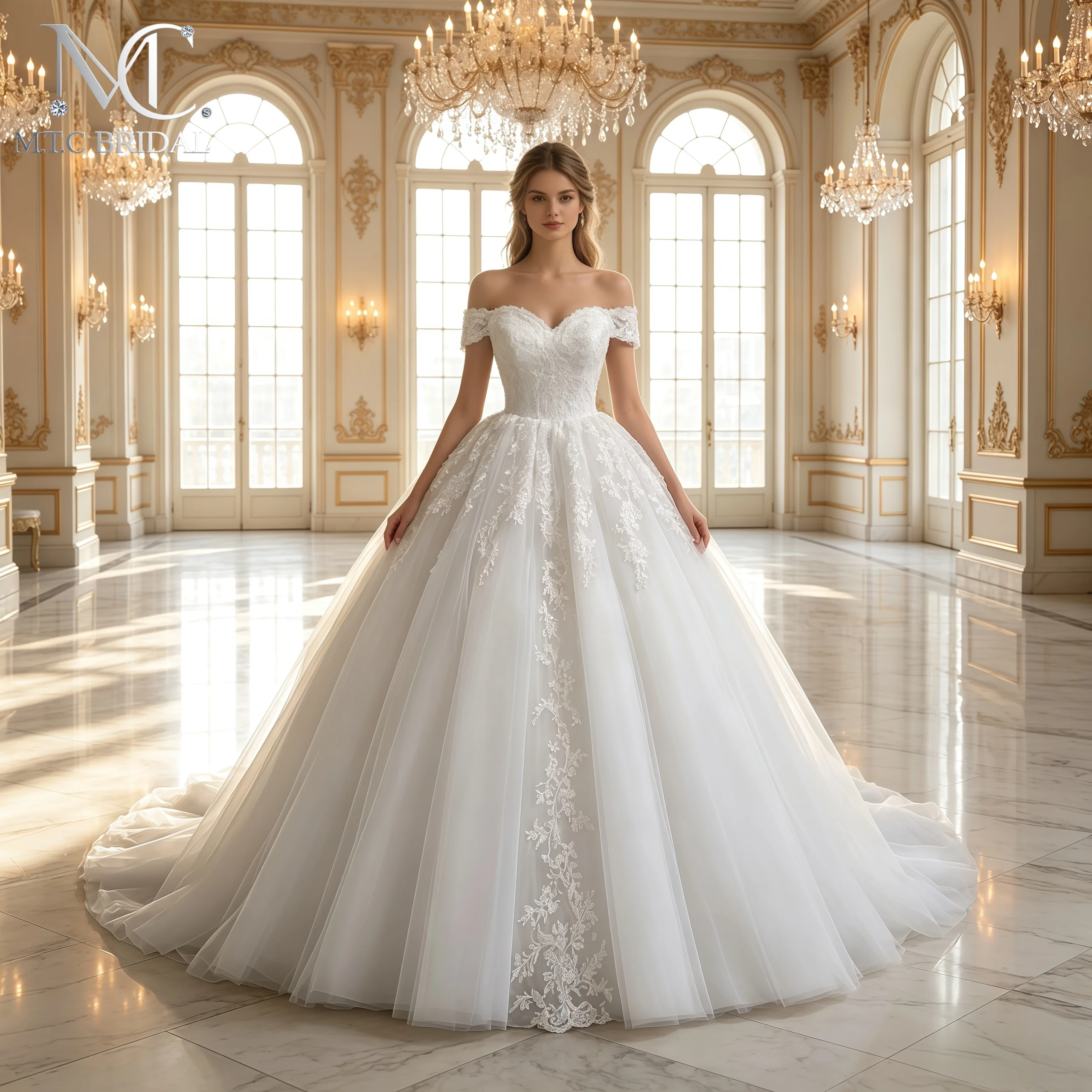 High Quality Lace Tulle Wedding Dress Off The Shoulder Corset Back Gorgeous Appliques Bridal Gowns For Wedding Vestido De Noiva