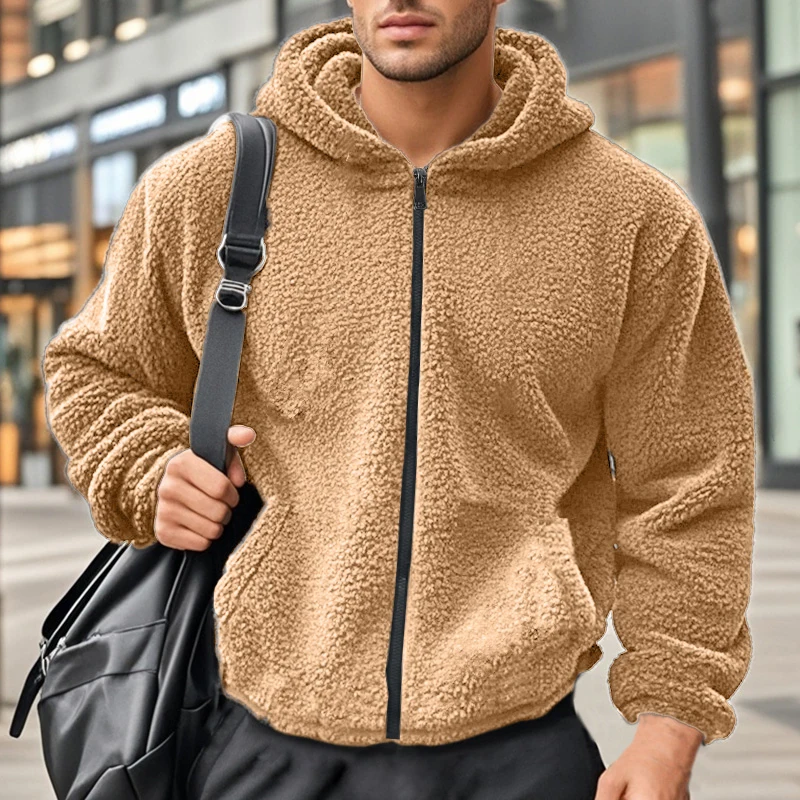 2024 Men\'s Double-Sided Arctic Fleece Loose Hooded Zip Sweater Jacket
