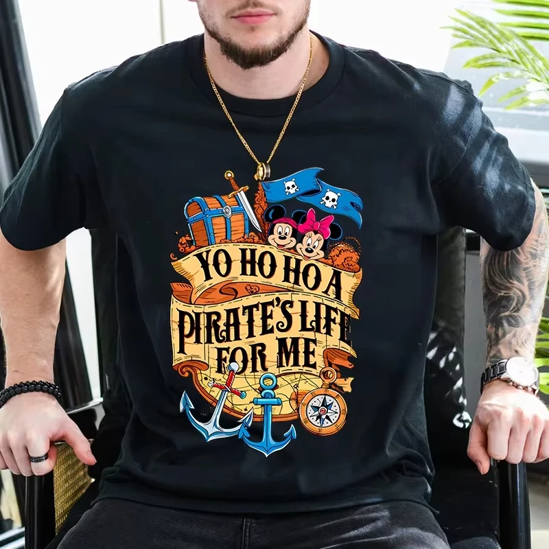 2026 New Year Hot Sale Summer New Pirate Life for Me Disney Caribbean Printed Men's T-shirt Casual Sports Oversized Top