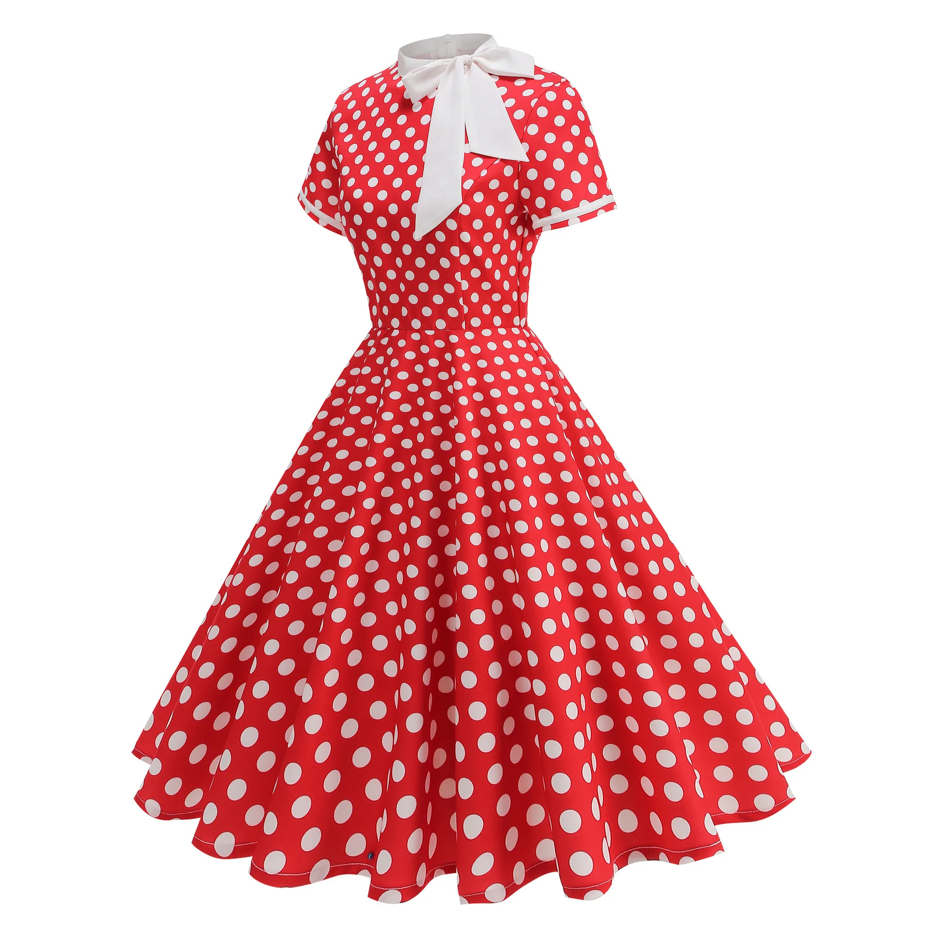 

Женское летнее платье-клеш в горошек средней длины в стиле ретро-винтаж 50-х 60-х годов для вечеринок и офиса