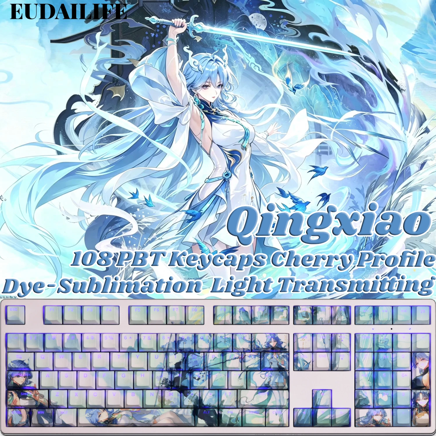 Qingxiao 108 Key Cap Wuthering Waves Key Cover PBT DYE Sublimation Cherry MX Cross Axis Switch Keycaps for Mechanical Keyboard
