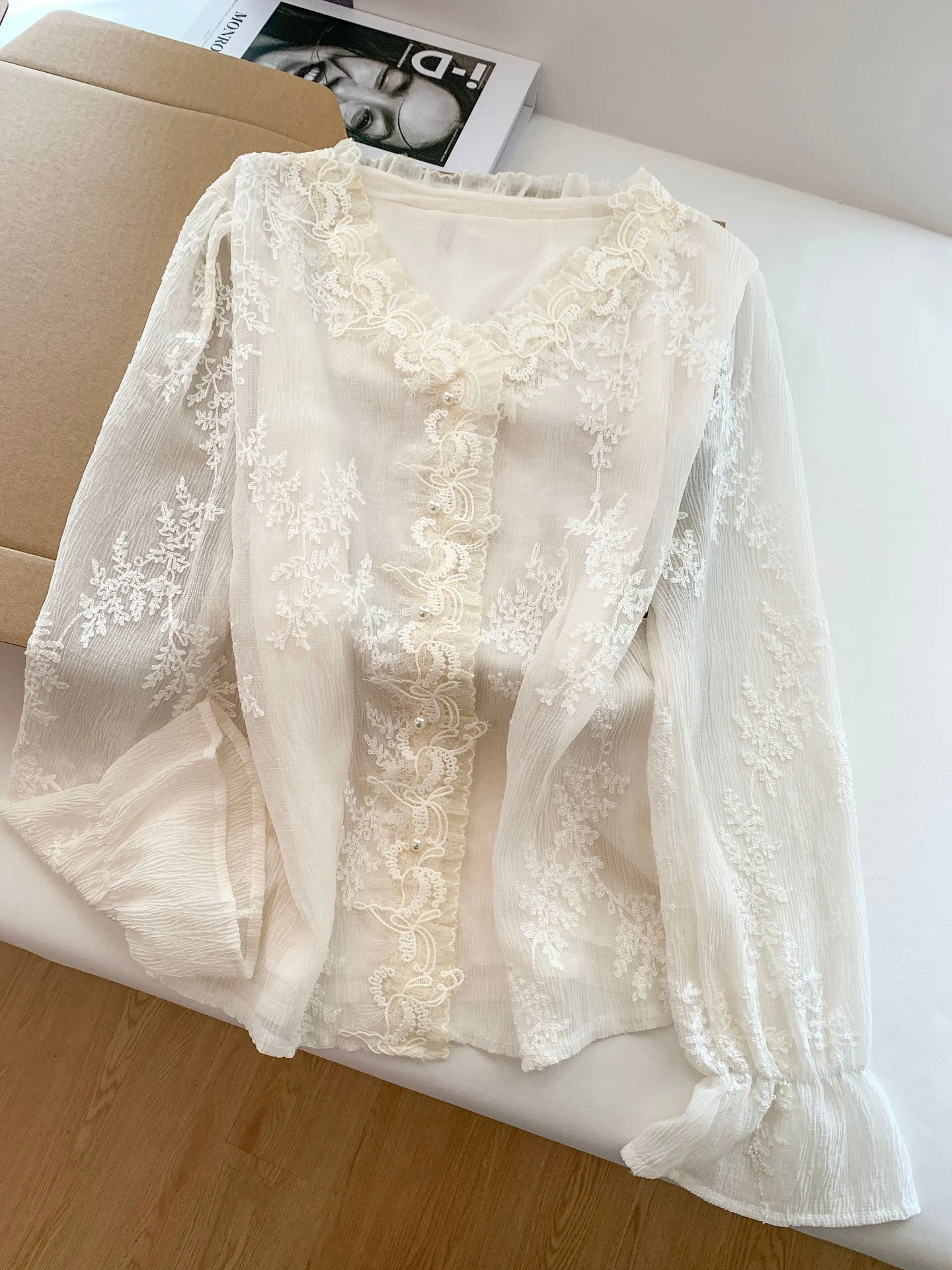 

Ele Long Sve Women's irt Patchwork Embroidery Heavy Work Lace Trim Spring Autumn Guangzhou Thirteenth Fac High Q...