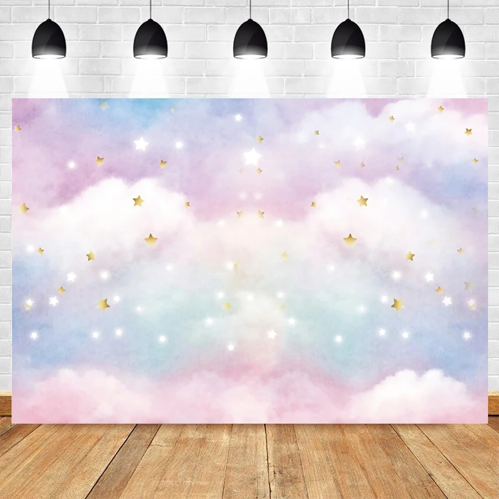 Rainbow Cloud Newborn Photography Backdrop Gold Twinkle Little Star Dreamy Birthday Party Decor Baby Portrait Photo Background