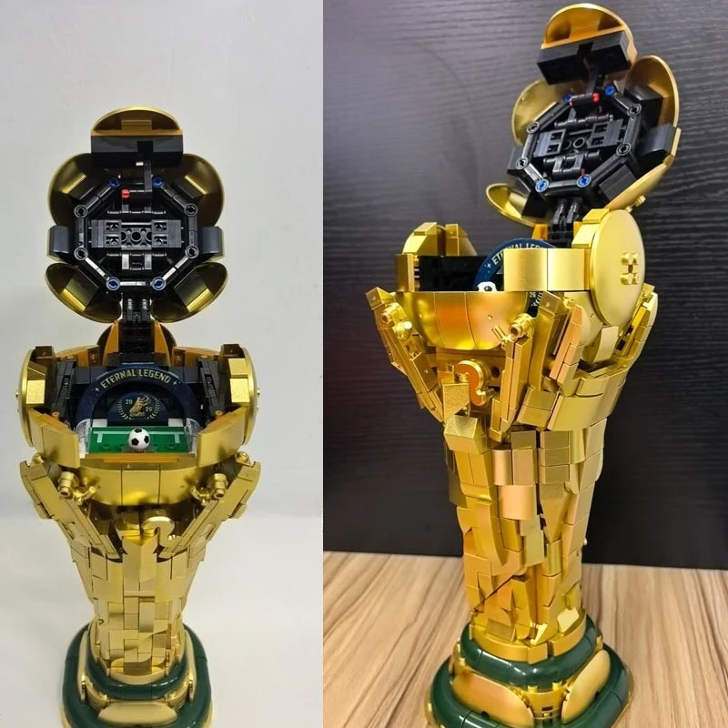 

Football Cup Champion Trophy Building Blocks Set, Unique Desk Decor Collectible Toy Gift for Soccer Fans Christmas Halloween