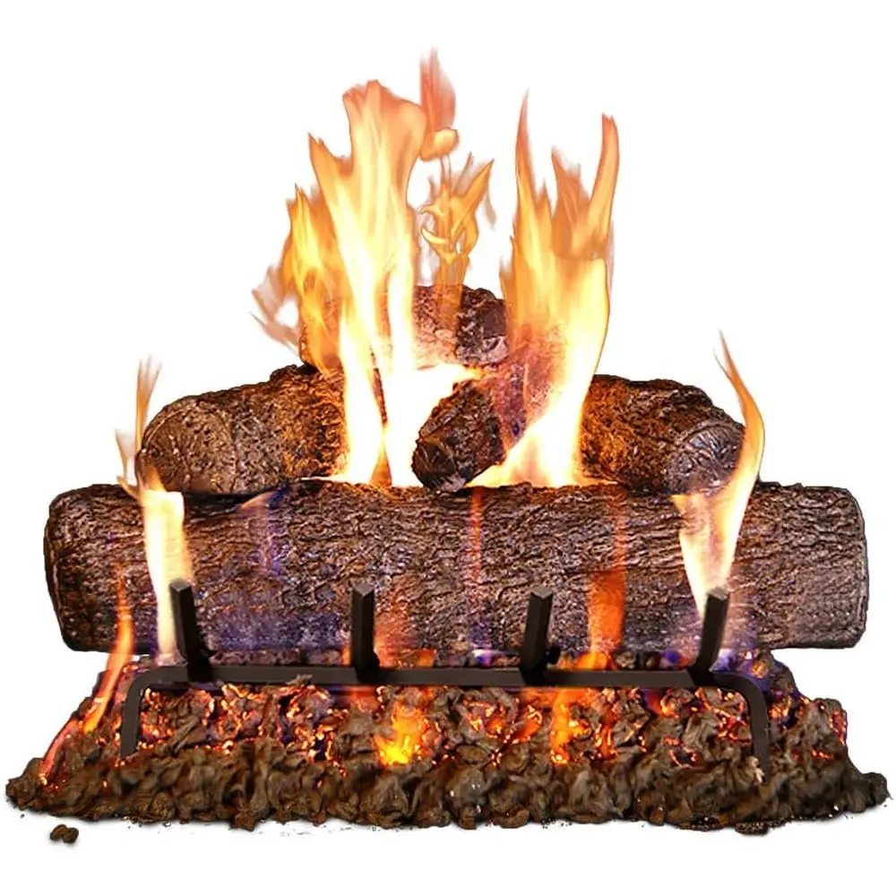 

24-дюймовый газовый каминный набор из дуба Live Oak с вентиляцией, для природного газа, с поджигом от спички, горелкой, решеткой и комплектом для регулировки газа, 90 000 BTU