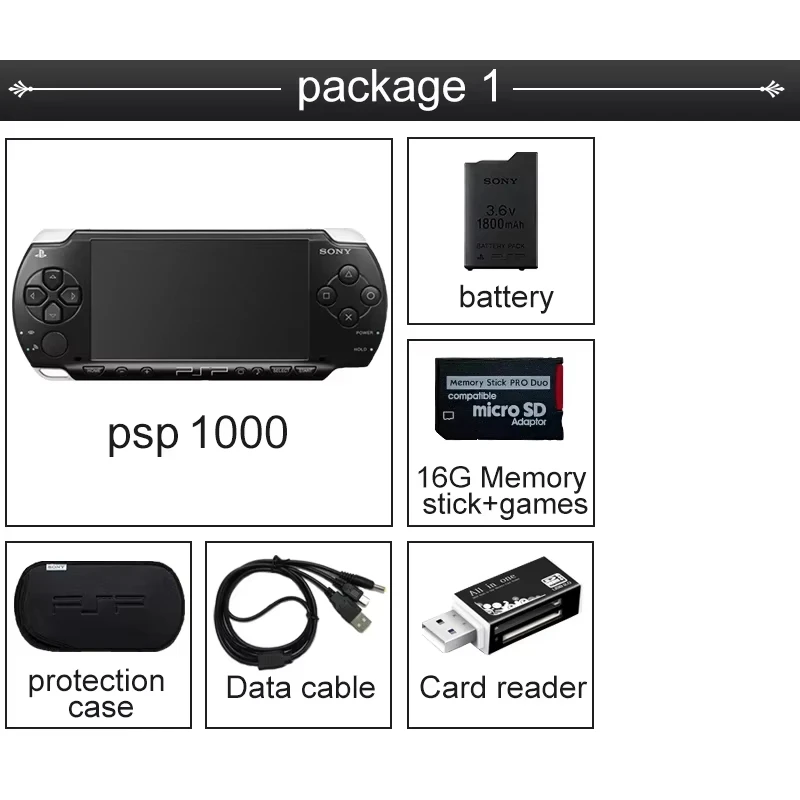 PSP1000 Game Console Refurbished Machine Original Machine PSP1000 Memory 16GB, 32GB, 64GB, 128GB,