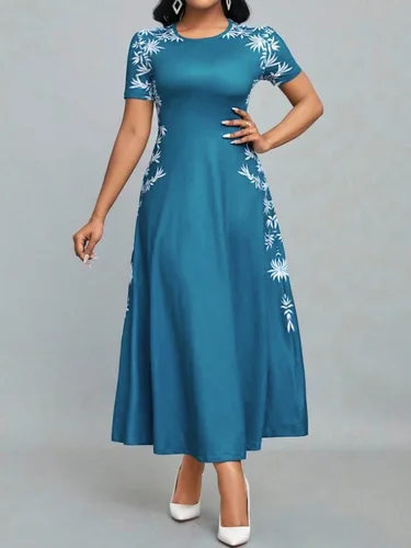 Imagen 2 del producto Vestido estampado de cintura alta a la moda 2025, vestido elegante con cuello redondo para mujer, nuevo modelo transfronterizo elegante de Europa y América