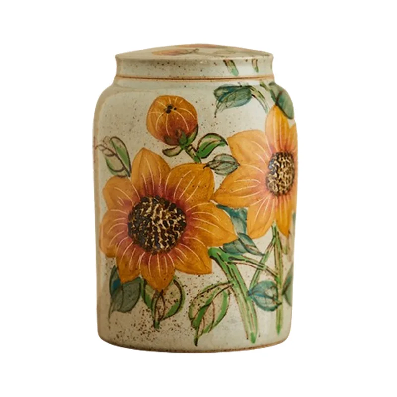 

high-value tea pot hand-painted flowers one catty Longjing black tea Chinese style household ceramic storage tank