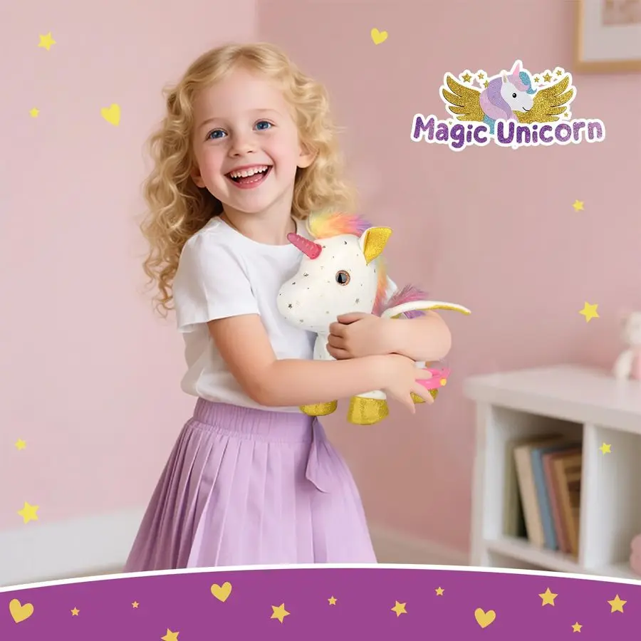 ของเล่นสำหรับเด็กผู้หญิงอายุ 4-6 ปี, ตุ๊กตายูนิคอร์นเดินได้ มีไฟ, สายรัดควบคุมด้วยรีโมท, ตุ๊กตาอิเล็กทรอนิกส์มีไฟ