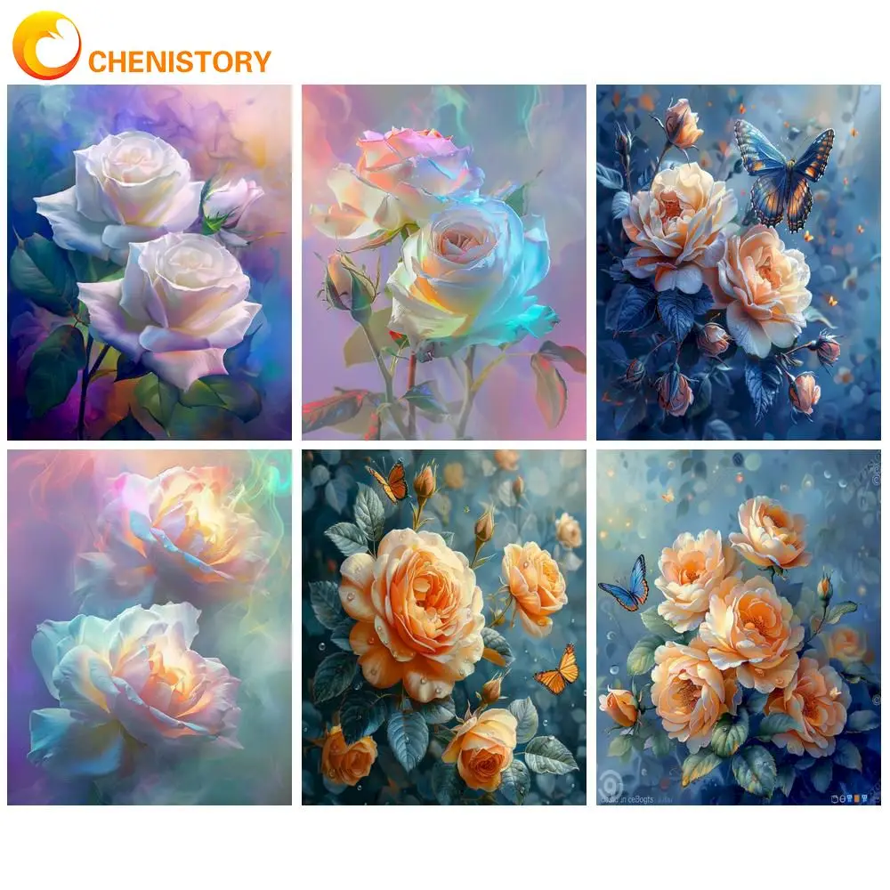 

CHENISTORY Complete Kit Oil Painting By Number Gorgeous Flowers Drawing ArtWorks Canvas Picture By Number Home Decortion Art