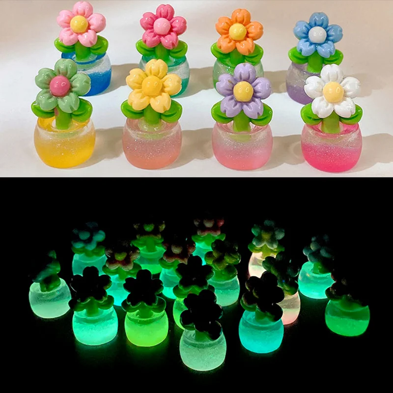 2Pcs Luminous Flower Potted Plants Ornament Micro Garden Landscape Decoration DIY Resin Glow Decor Toys