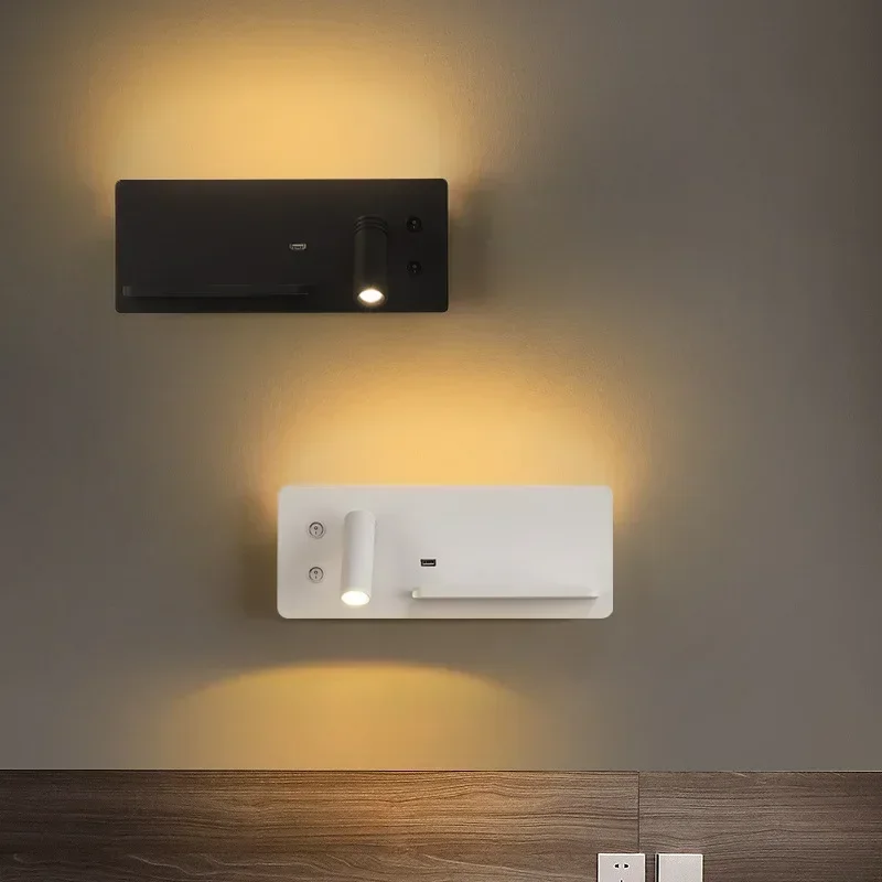 Applique murale rotative à LED avec chargement USB sans fil, lampe de lecture, chambre à coucher, téléphone, salon, chevet