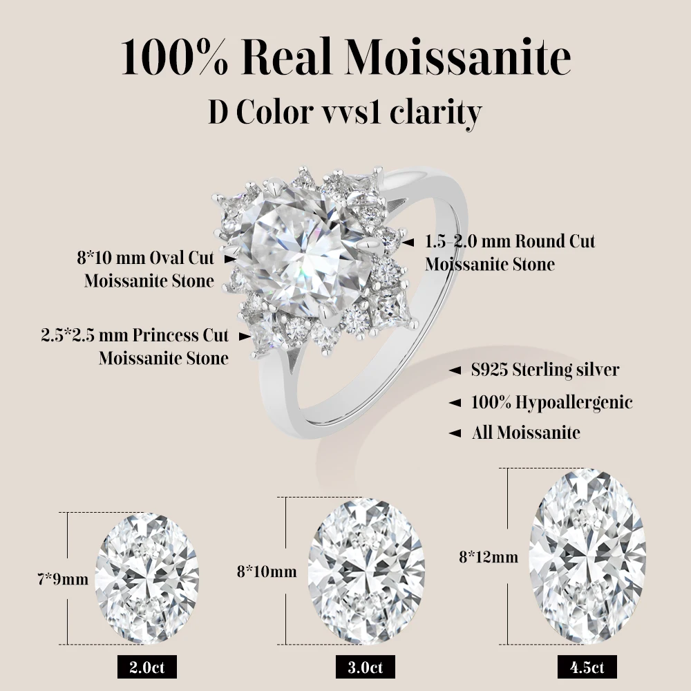 ATTAGEM Luxury Snowflake Halo Moissanite Ring 925 Sterling Silver 3ct Oval Cut Promise Wedding Band forWomen Bridal Jewelry Gift