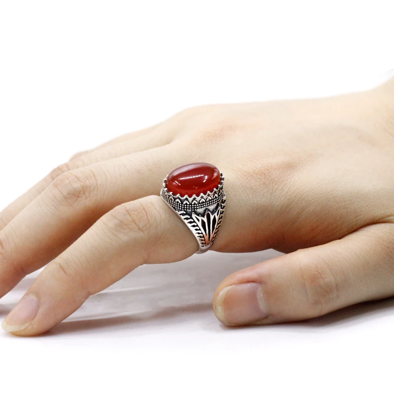 خاتم فضة إسترليني للرجال والنساء ، خاتم مصنوع يدويًا ، فاسق عتيق ، عقيق أحمر طبيعي ، مجوهرات أنيقة ، هدايا عيد الميلاد #5